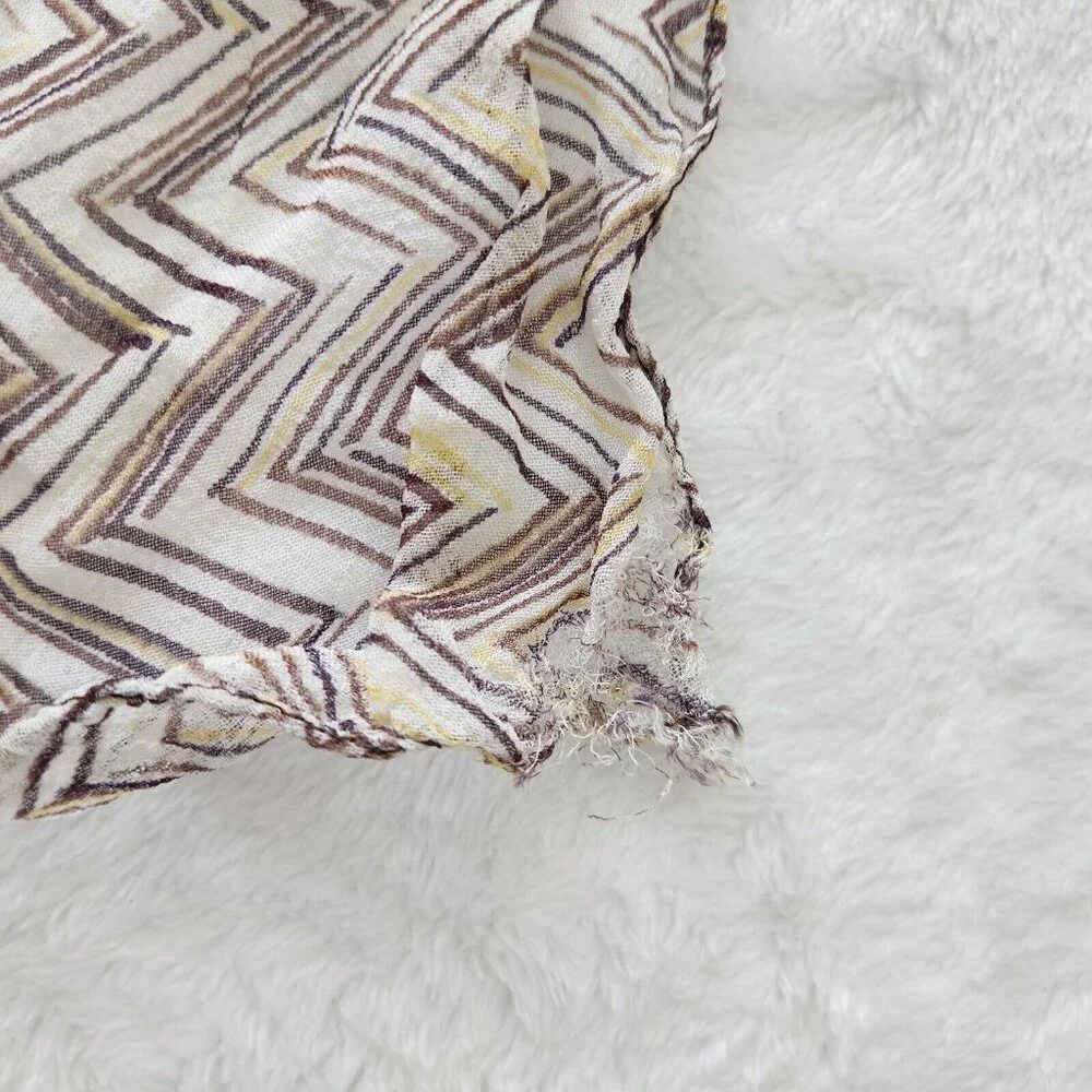 Y2K Skinny Scarf Zig Zag Print Lightweight India Brown Yellow Neutral Preppy Vtg